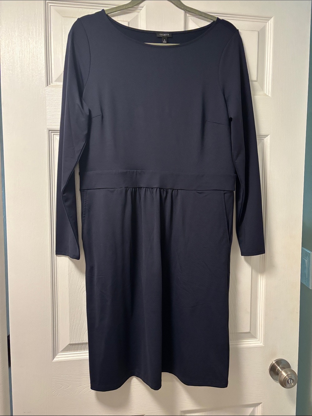 Talbots Long Sleeve Navy Dress with Waist Seam
